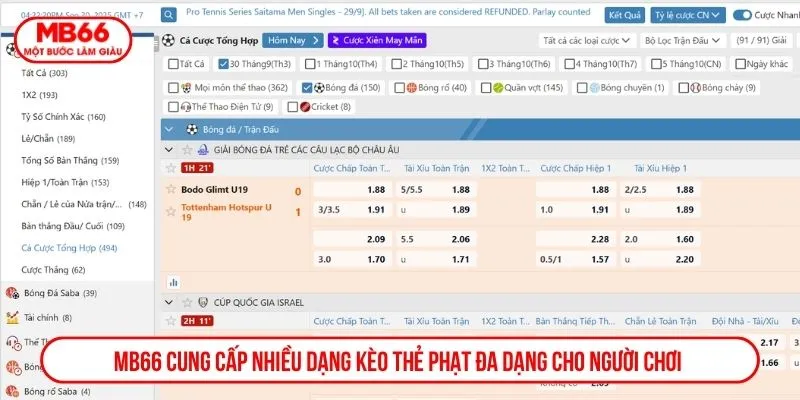 MB66 cung cấp nhiều dạng kèo thẻ phạt đa dạng cho người chơi