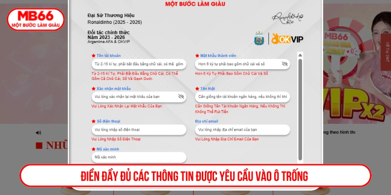 Điền đầy đủ các thông tin được yêu cầu vào ô trống