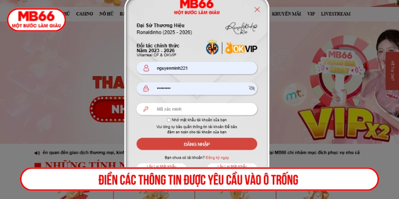 Điền đầy đủ các thông tin được yêu cầu gồm tên và mật khẩu